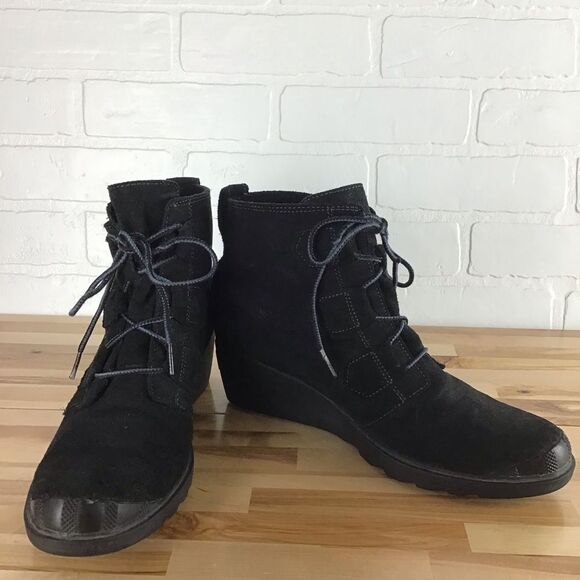 SOREL heeled suede leather boots size 10 platform wedges Normcore Gorpcore - Picture 6 of 16